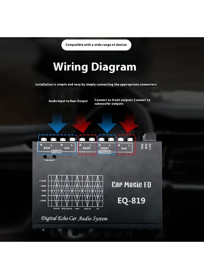 مُساوي صوت السيارة موديل 819 يعمل بالطاقة عبر منفذ USB 4 إعدادات تأخير 16 تأثيرًا تصميم مدمج لجميع المركبات - Image 5
